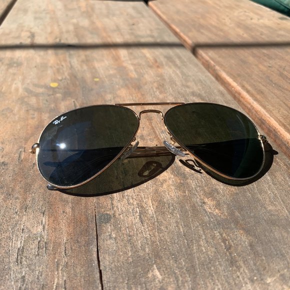 Ray Ban Classic Green and Gold Aviator Sunglasses 58 14 - Picture 5 of 7